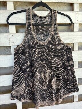 ENTI Crochet Brown Knit Tunic Tank Top Women's M Sheer See Thru Sleeveless.